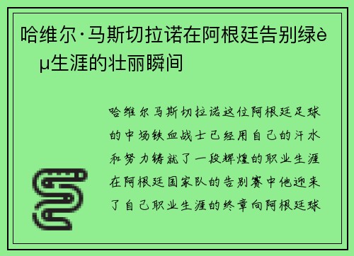 哈维尔·马斯切拉诺在阿根廷告别绿茵生涯的壮丽瞬间